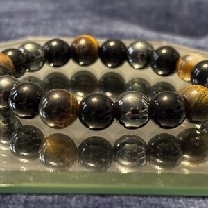 Tiger's Eye and Black Beaded Bracelet